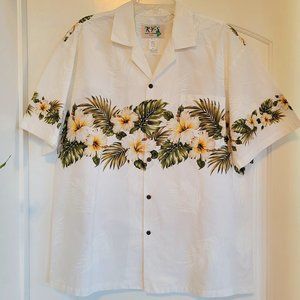 Ky's Men's Hawaiian White Lei Shirt Size XL